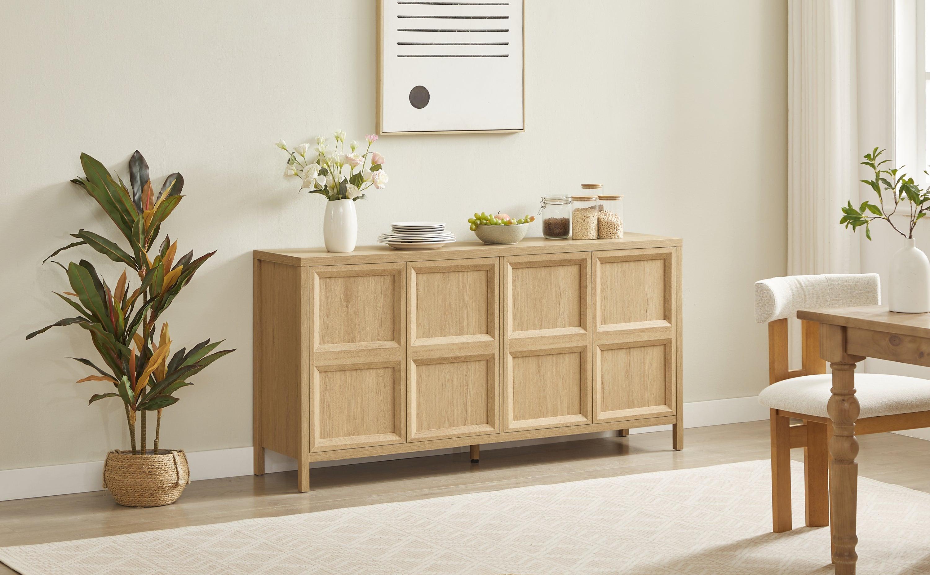 67'' Oak Sideboard Storage Cabinet with Tip-On Opening.
