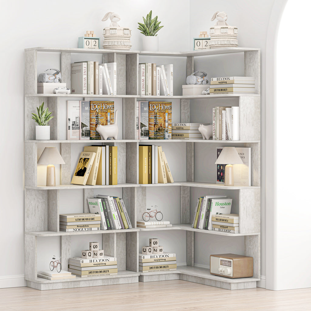 Light Grey Space Saving Corner Bookshelf and Display Set