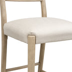Detailed view of cushioned seat corner and wooden frame, highlighting stitching and smooth finish of the bar stool.