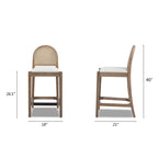 Dimensions of Panama 26.5' Rattan Counter Stool Set in two-tone gray, showing 40'' height, 21'' depth, and 18'' width for perfect bar counter fit.
