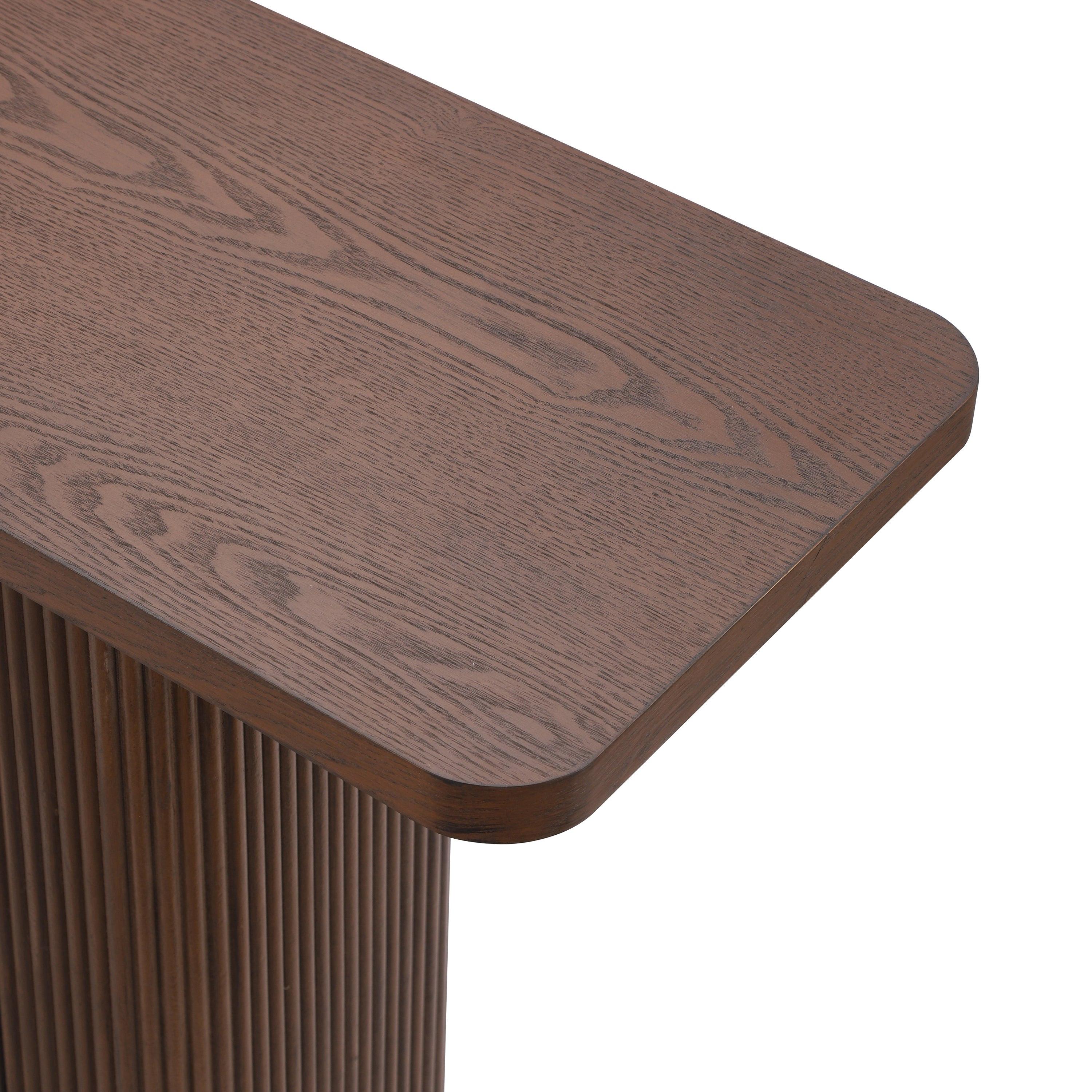 Modern Console Table with Ash Veneer Top and Metal Accent.