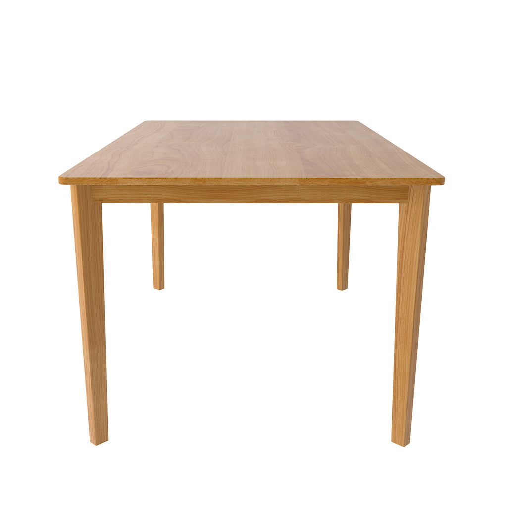 Front view of the solid wood dining table with clean lines and durable construction, included in the 4-chair dining set.