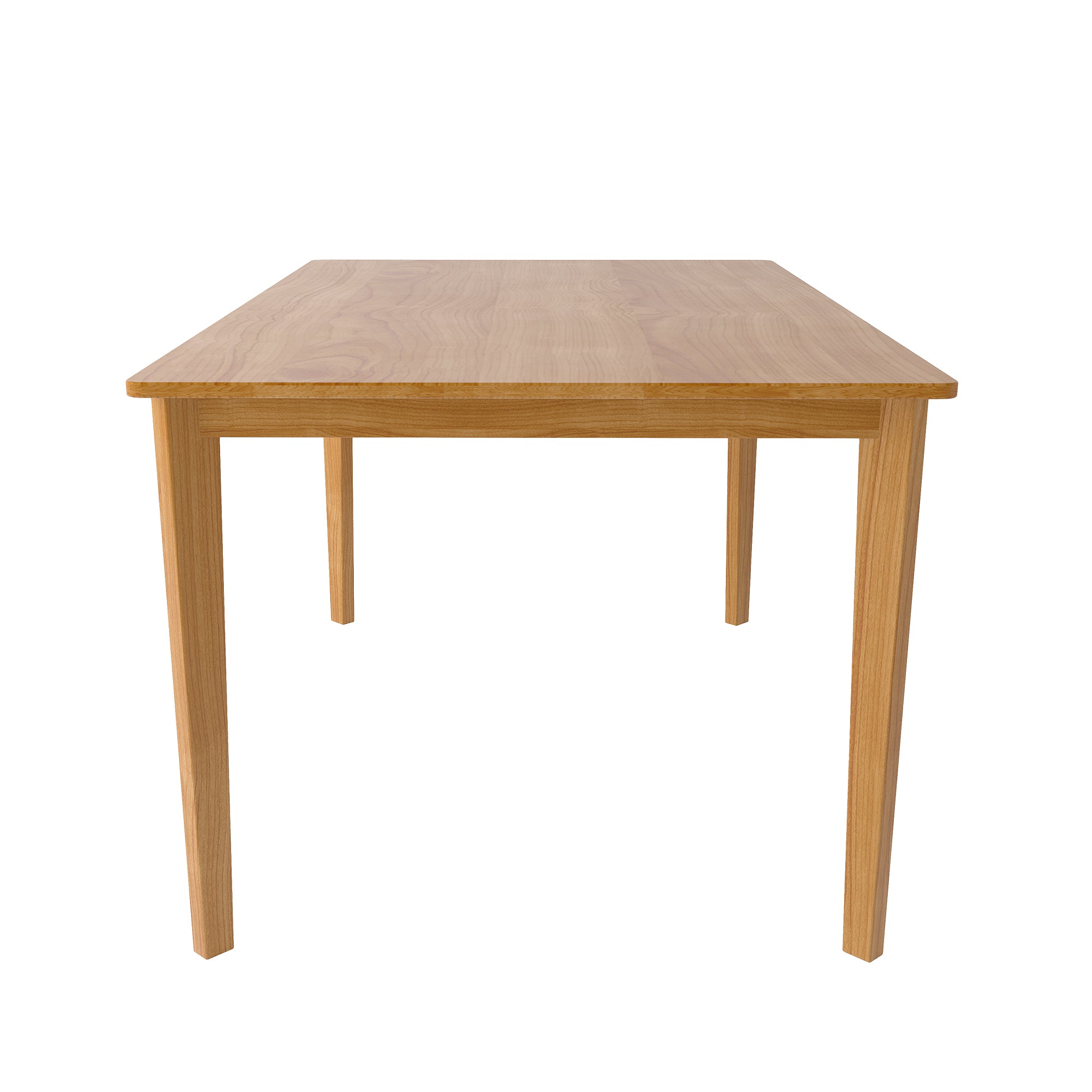 Front view of the solid wood dining table with clean lines and durable construction, included in the 4-chair dining set.