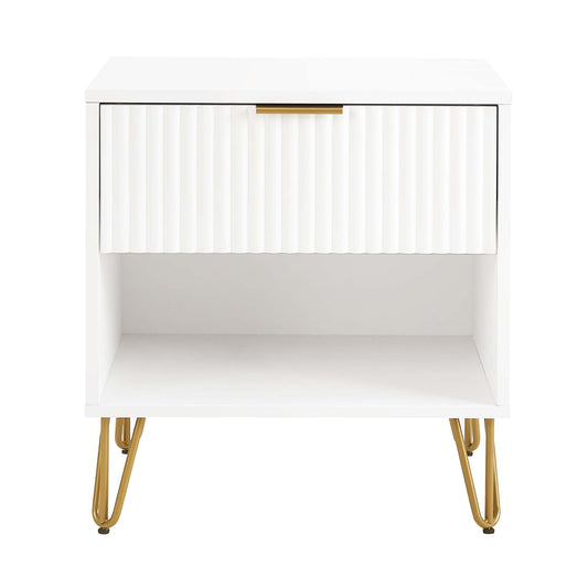 Dumbo 20' Fluted Nightstand in White (1-Drawer)