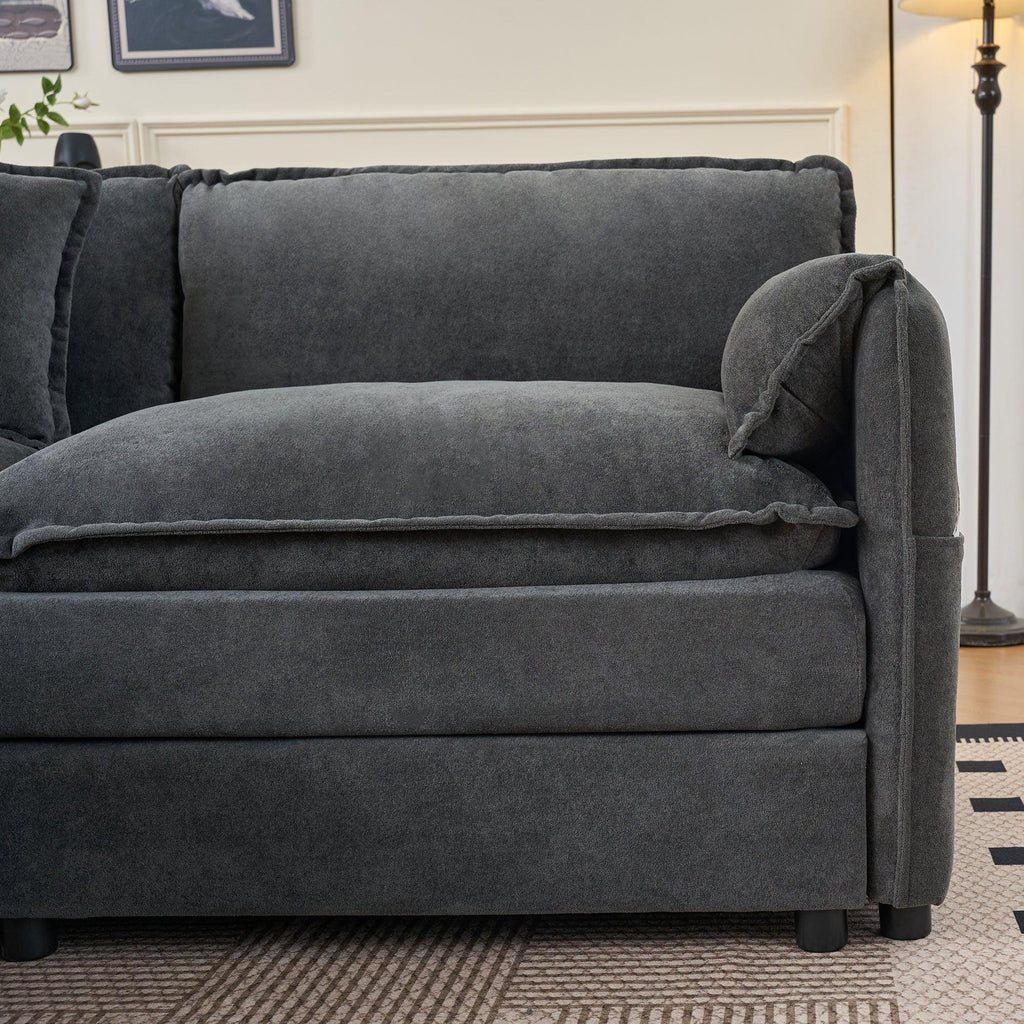 Modular Sectional Sofa Grey with Ottoman for Living Room.