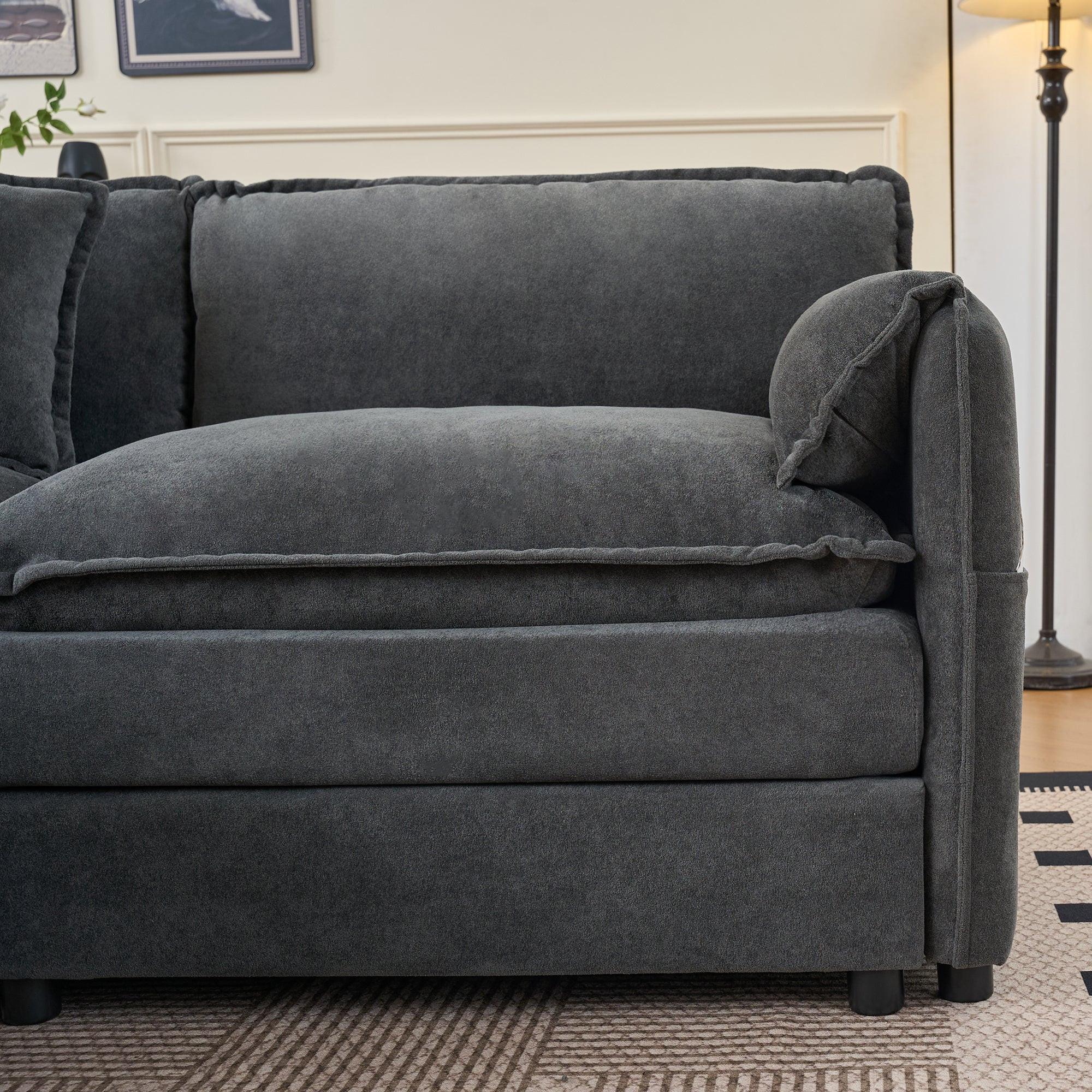 Modular Sectional Sofa Grey with Ottoman for Living Room.
