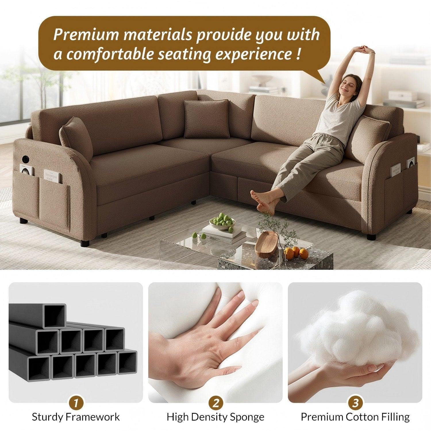 85.1' L-Shaped Pull-Out Sofa Bed with USB Port.