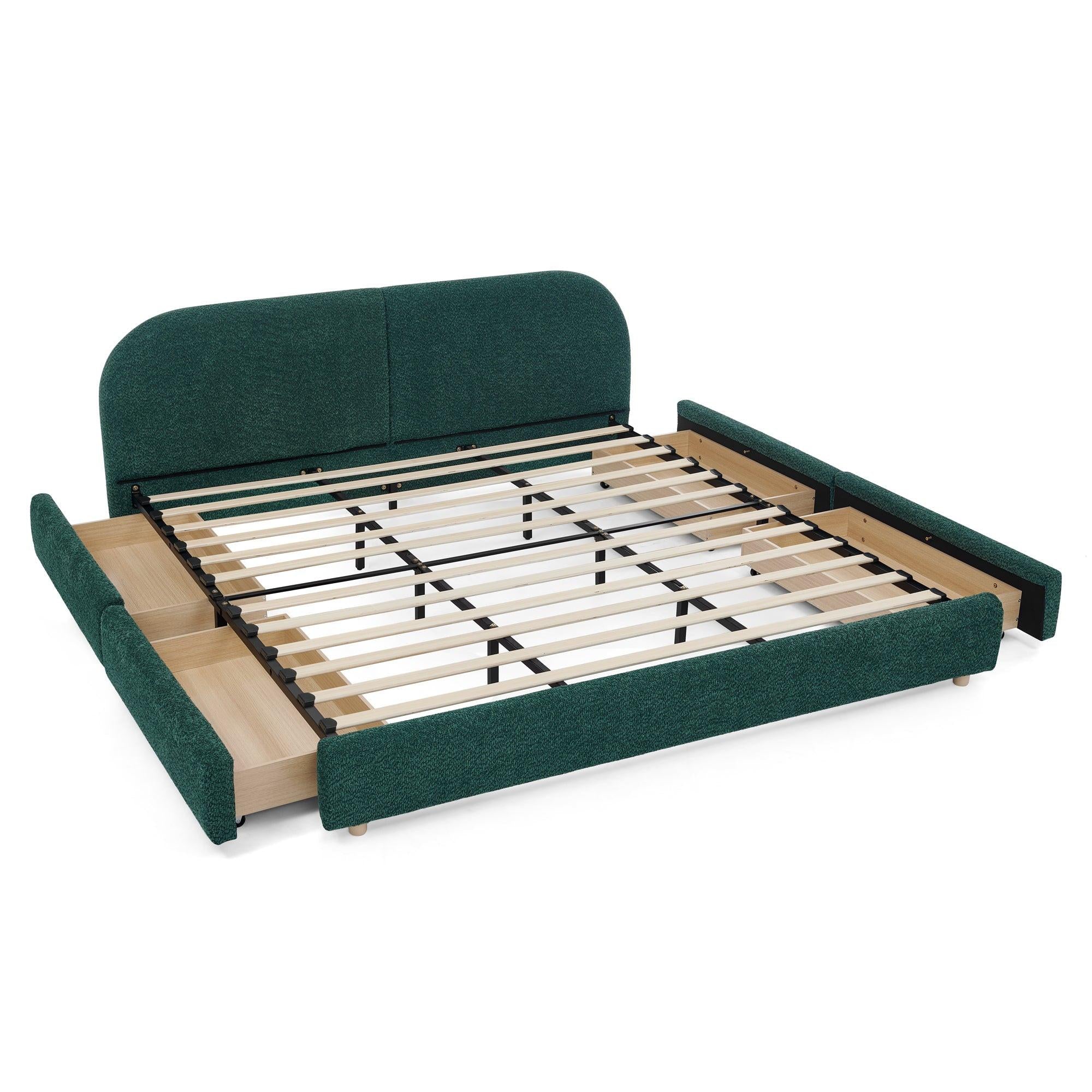 King Size Upholstered Bed Frame in Green - Modern Design.