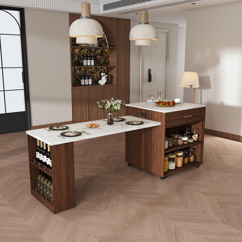 80-inch Expandable Kitchen Island with Dining Table.