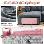 Cross-section of L-Shaped Sectional Sofa - Modern Reversible Chaise Couch showing high-density memory foam and chenille fabric for superior support.