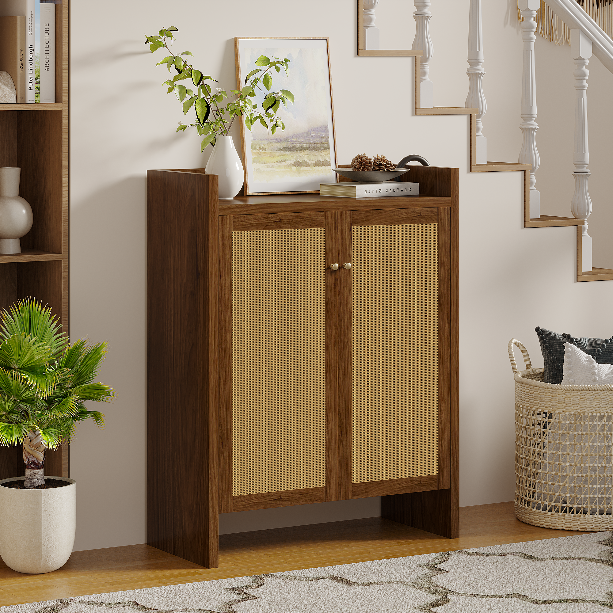 42.5' Tall Rattan Shoe Cabinet - 6-Tier Storage Organizer