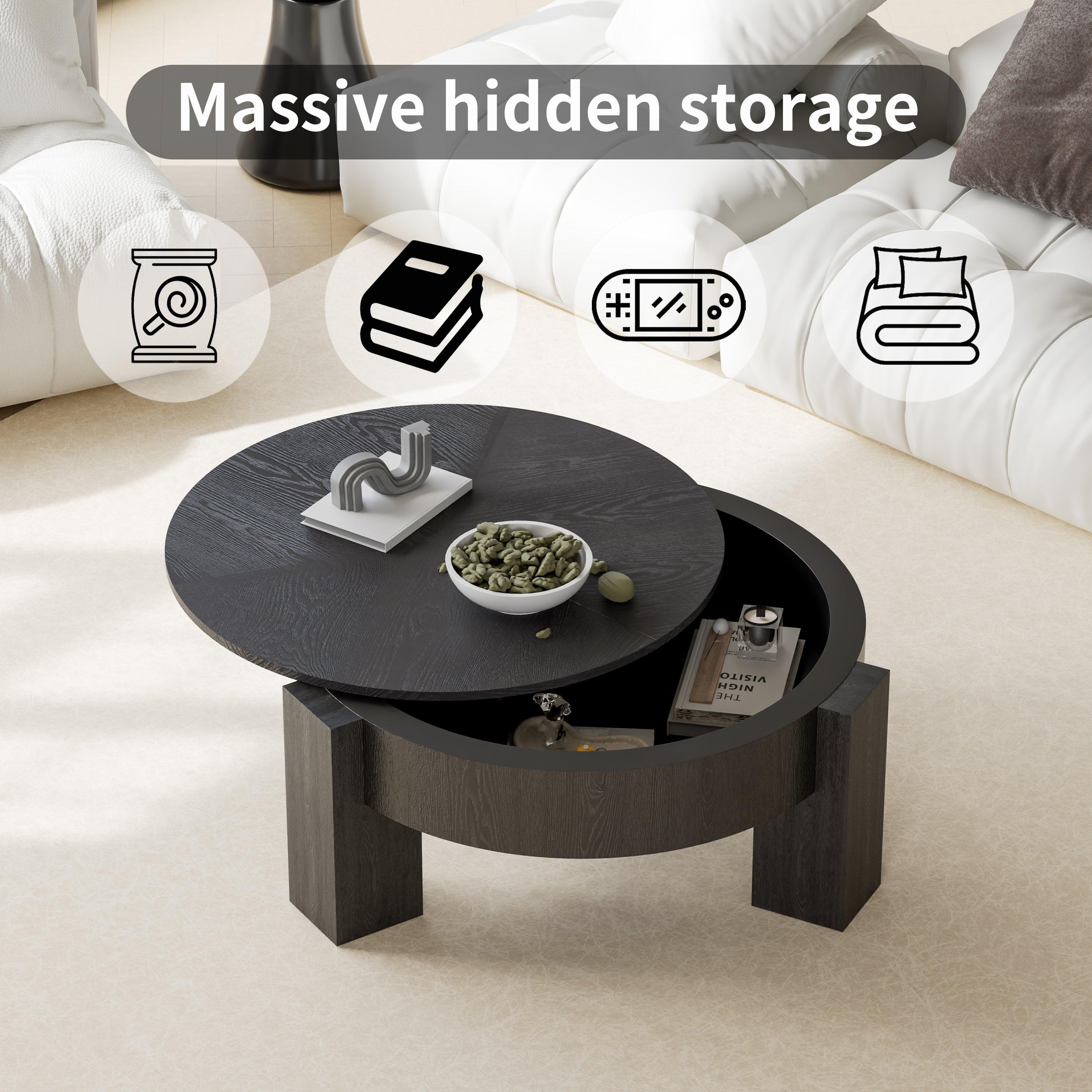 Round Coffee Table with Hidden Storage for Small Spaces.