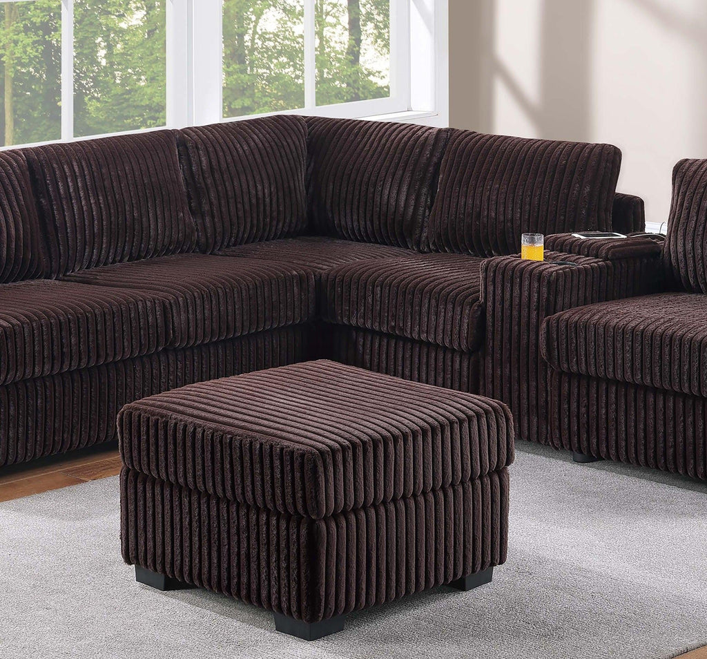 L-Shaped Sectional Set with USB Cup Holders & Ottoman.