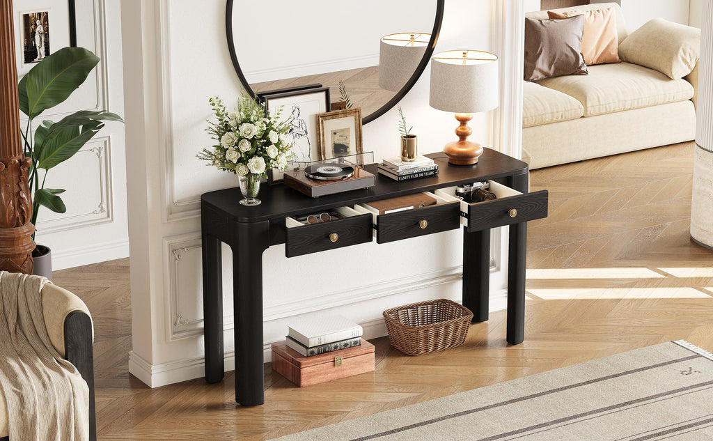 TREXM Rustic Console Table with Storage and Curved Corners.