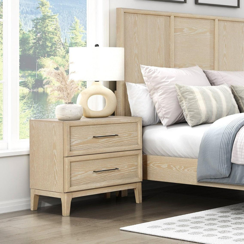 Light Brown Nightstand with 2 Drawers for Bedroom.