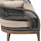 Outdoor Patio Sofa in Weathered Eucalyptus Wood.