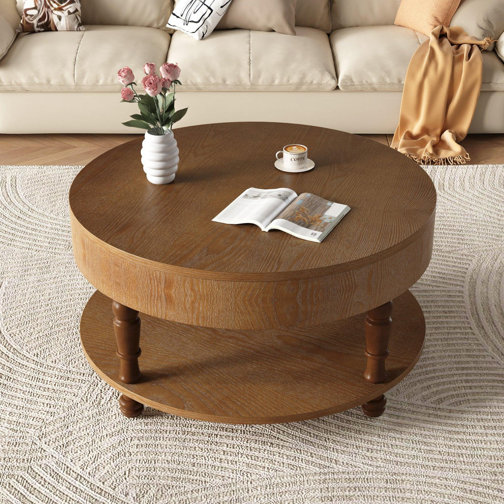 Coffee Table with Dual Storage for Living Room, 31.5' Modern Round Coffee Table with Storage and Hidden Compartment, Adjustable Leveling Feet, Easy Assembly (Walnut).