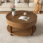 Coffee Table with Dual Storage for Living Room, 31.5' Modern Round Coffee Table with Storage and Hidden Compartment, Adjustable Leveling Feet, Easy Assembly (Walnut).