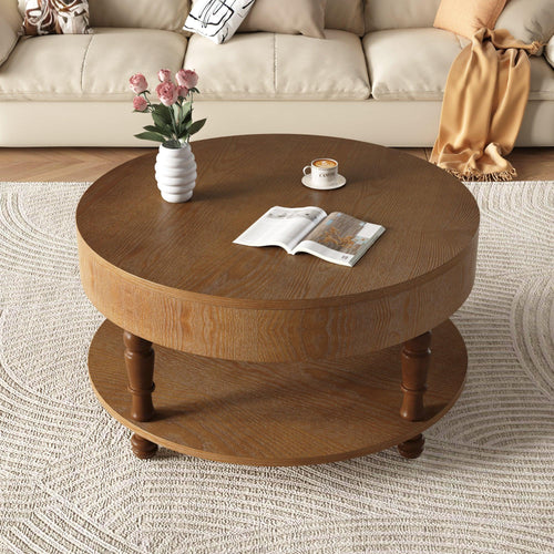 Coffee Table with Dual Storage for Living Room, 31.5' Modern Round Coffee Table with Storage and Hidden Compartment, Adjustable Leveling Feet, Easy Assembly (Walnut).