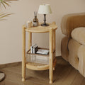 Round 2-Tier Wood End Table with Woven Rattan Shelf in Walnut