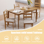 Spacious solid wood dining table with 4 chairs, featuring a smooth, waterproof, scratch-resistant surface that's easy to clean.