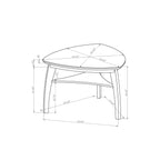 Technical drawing of Jasmine Bar Table showing dimensions of the triangular marble top and arched leg design, perfect for seating 4.