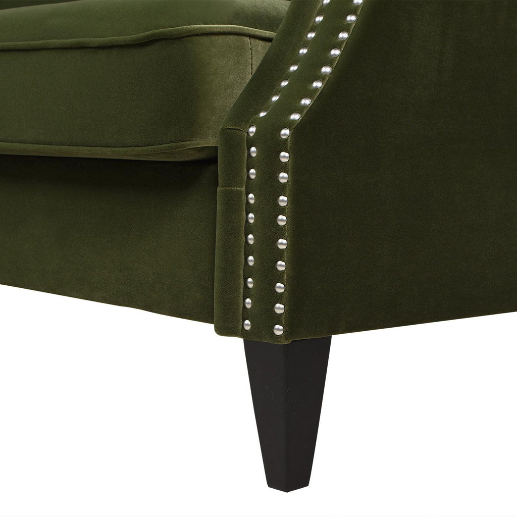 Elaine 77' Small Space Sofa in Olive Green Velvet.