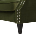 Elaine 77' Small Space Sofa in Olive Green Velvet.