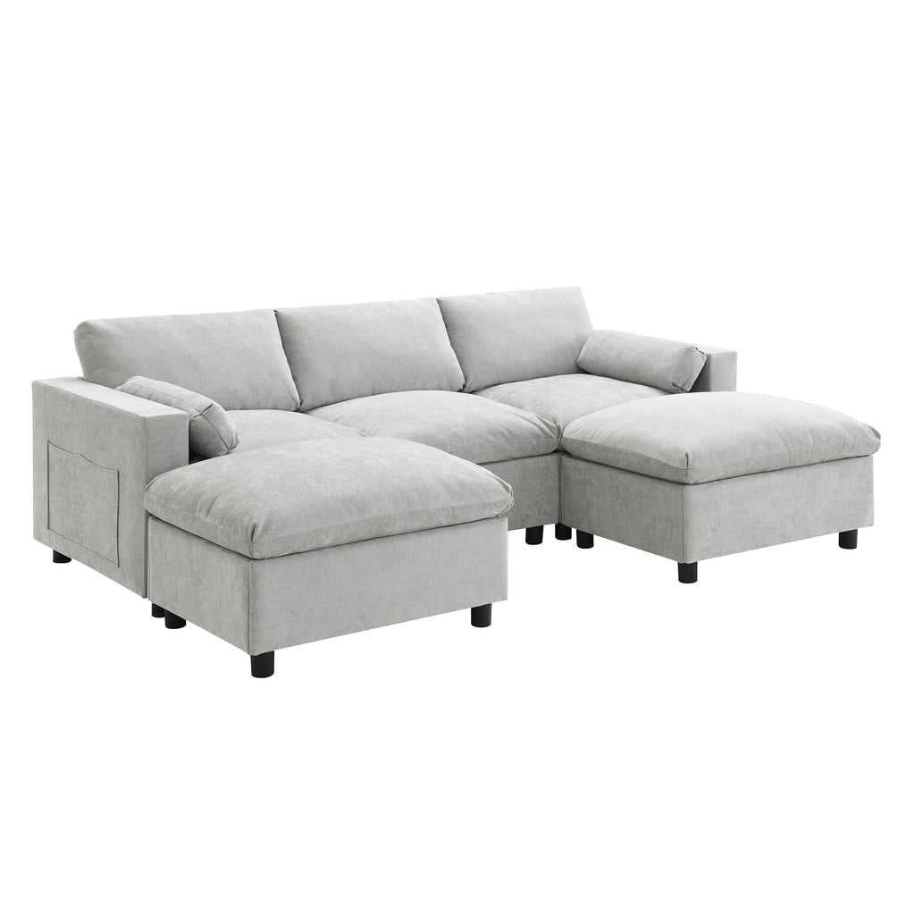 Chenille Modular Sofa - U-Shaped Couch with Storage angled from the front right, showcasing side pocket and modern design.
