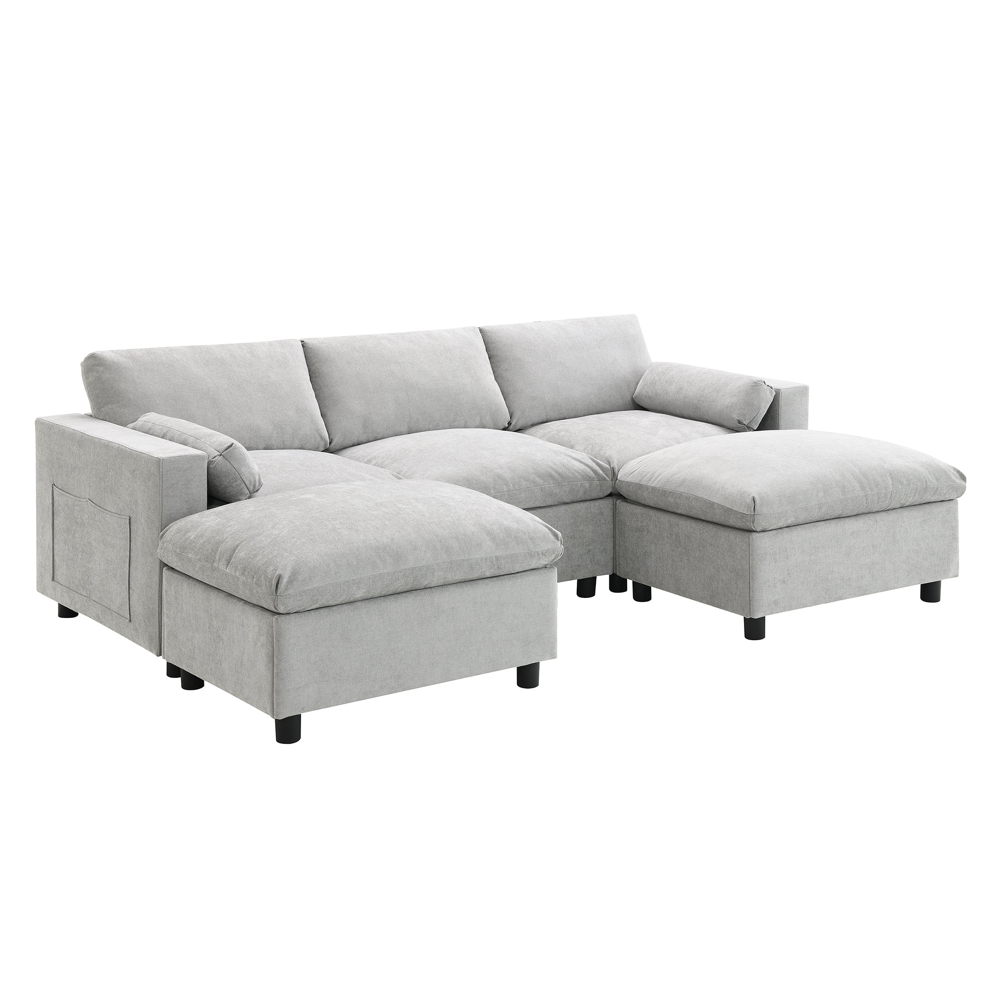 Chenille Modular Sofa - U-Shaped Couch with Storage angled from the front right, showcasing side pocket and modern design.