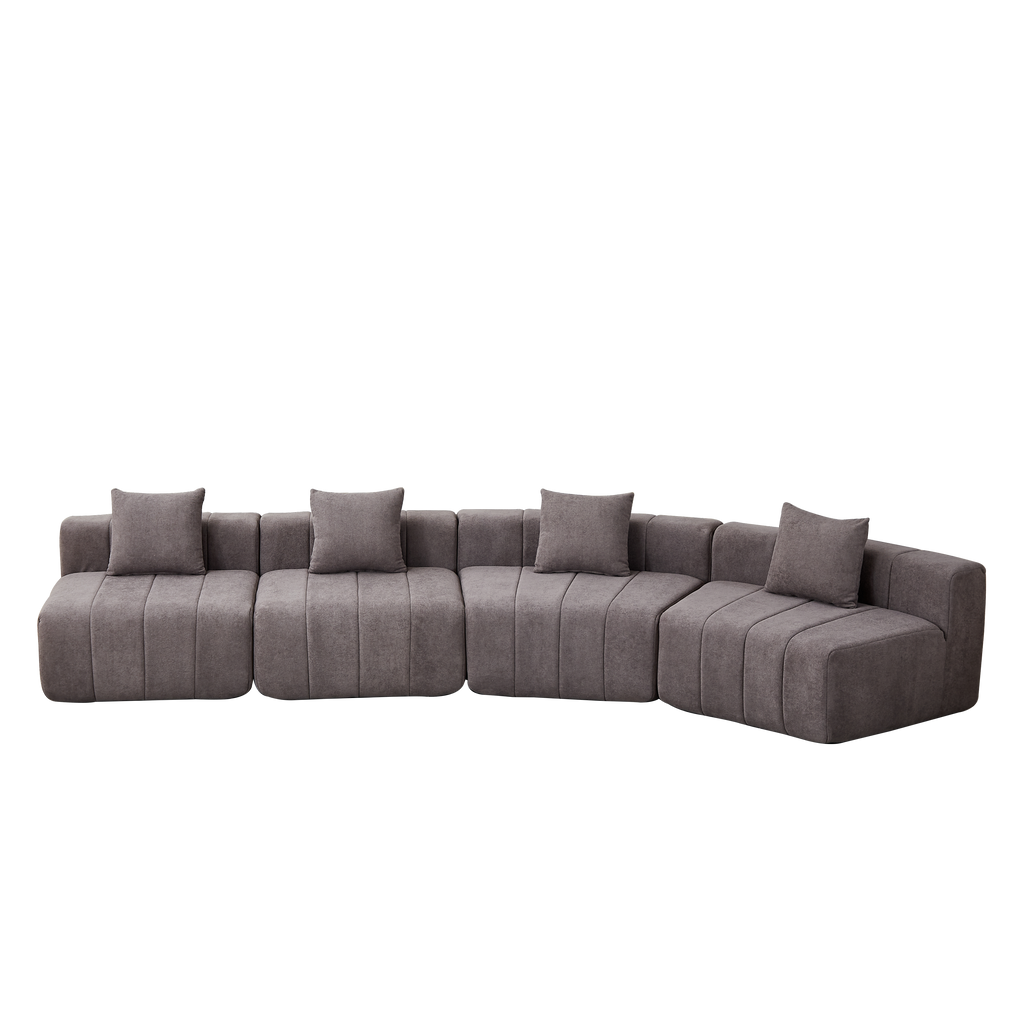 Modular Chenille Curved Sectional Sofa with 4 Pillows.