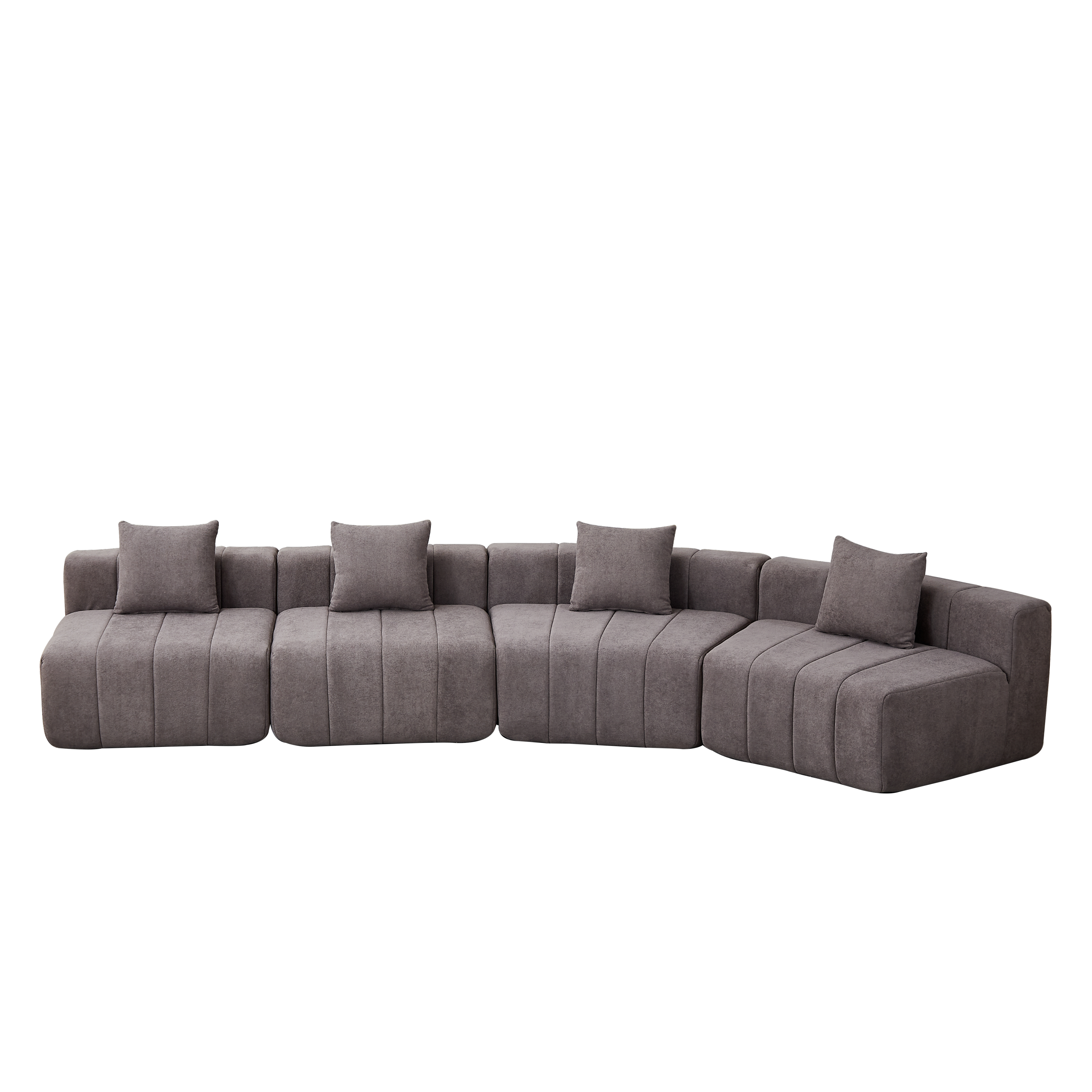 Modular Chenille Curved Sectional Sofa with 4 Pillows.