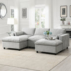 Chenille Modular Sofa - U-Shaped Couch with Storage shown in a bright living room with two ottomans and plush cushions, perfect for modern interiors.
