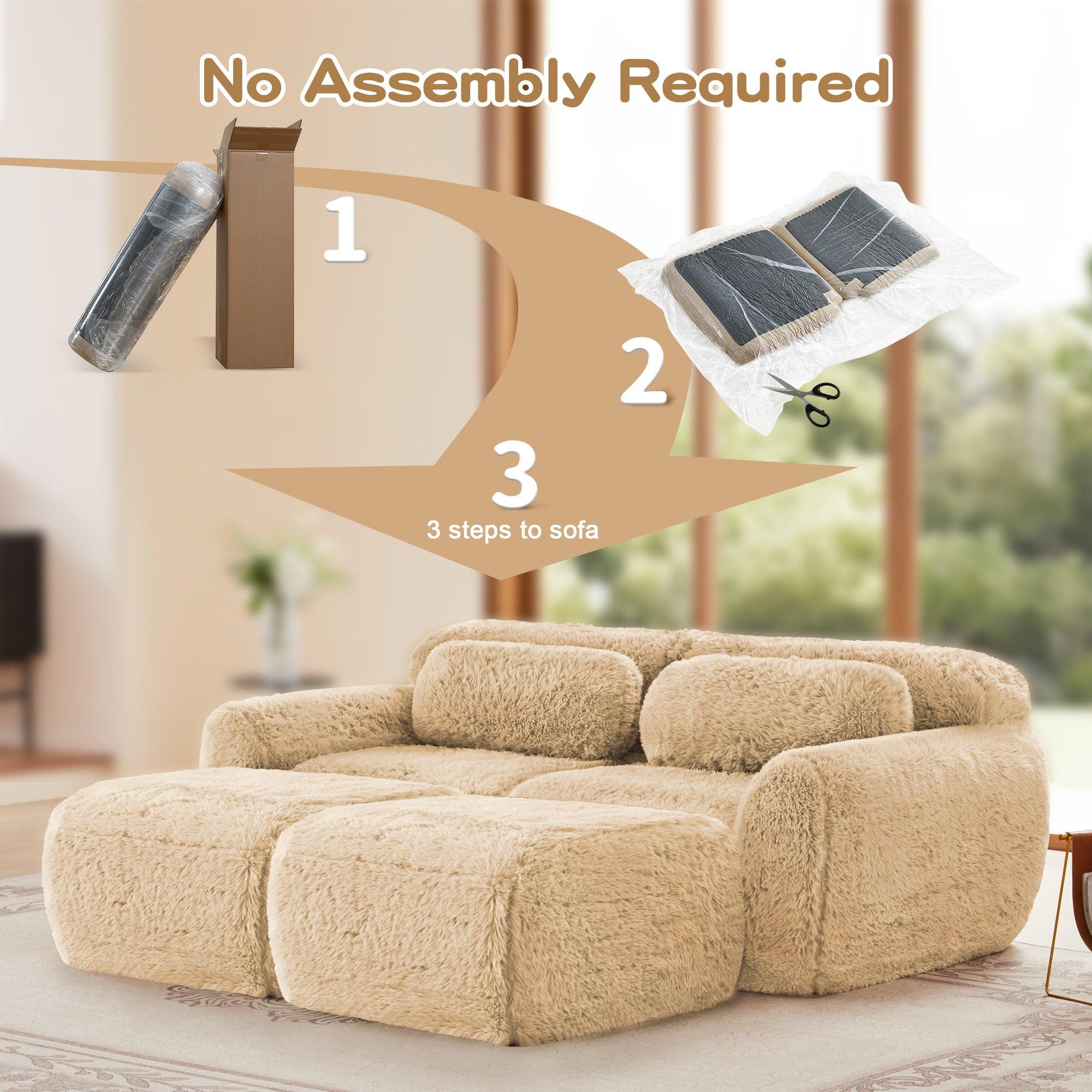 Plush Fabric Modular Sectional Sofa - No Assembly, Anti-Slip.