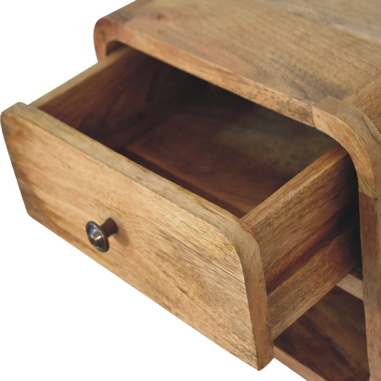 Solid Wood Mini Oak-ish Floating Open Bedside, 1-Drawer.