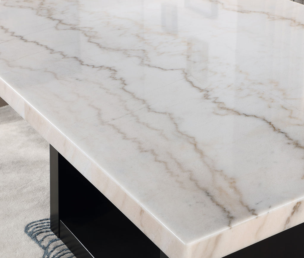 Close-up of genuine marble tabletop with natural veining, featured in the Genuine Marble Dining Table Set.