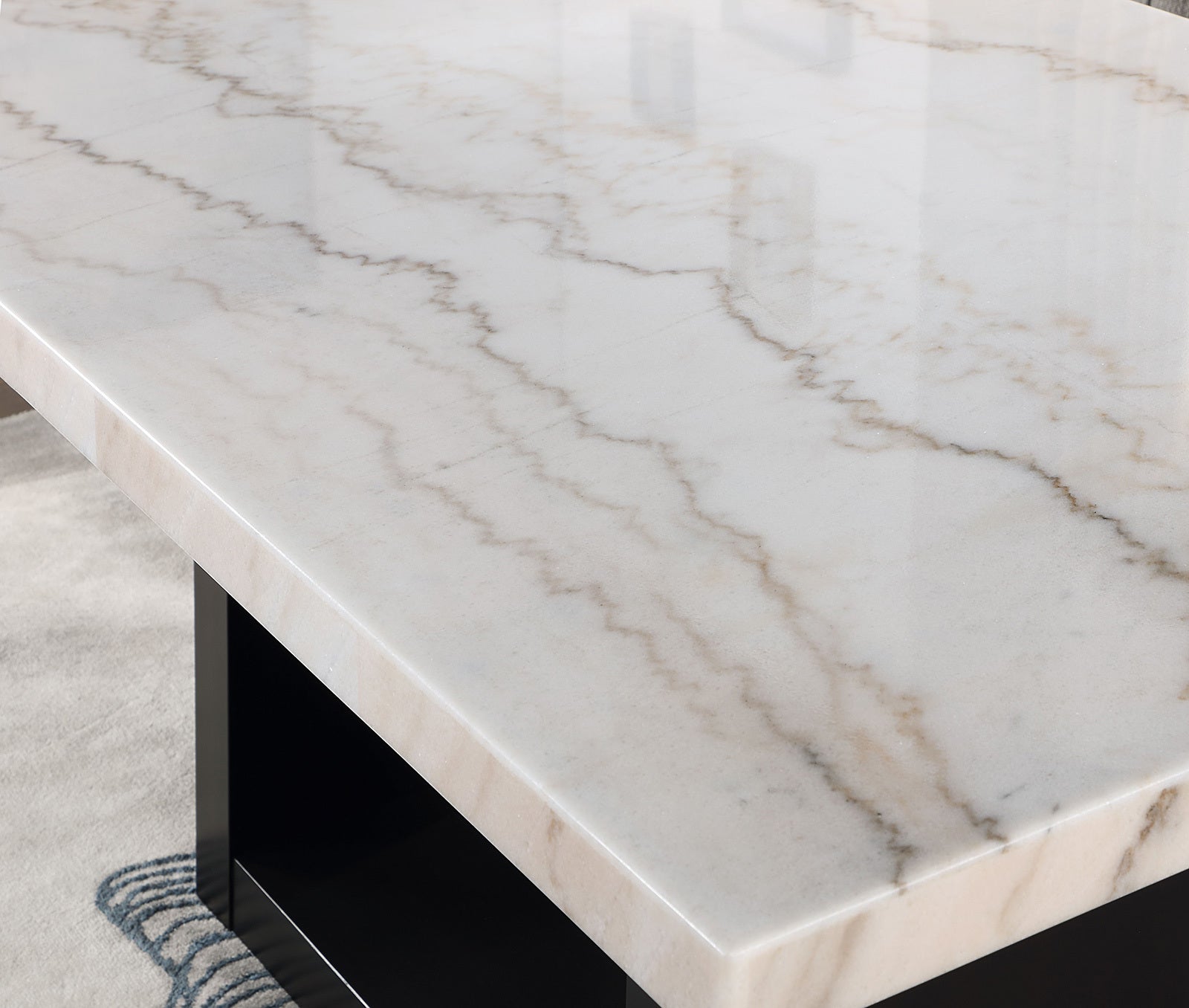Close-up of genuine marble tabletop with natural veining, featured in the Genuine Marble Dining Table Set.