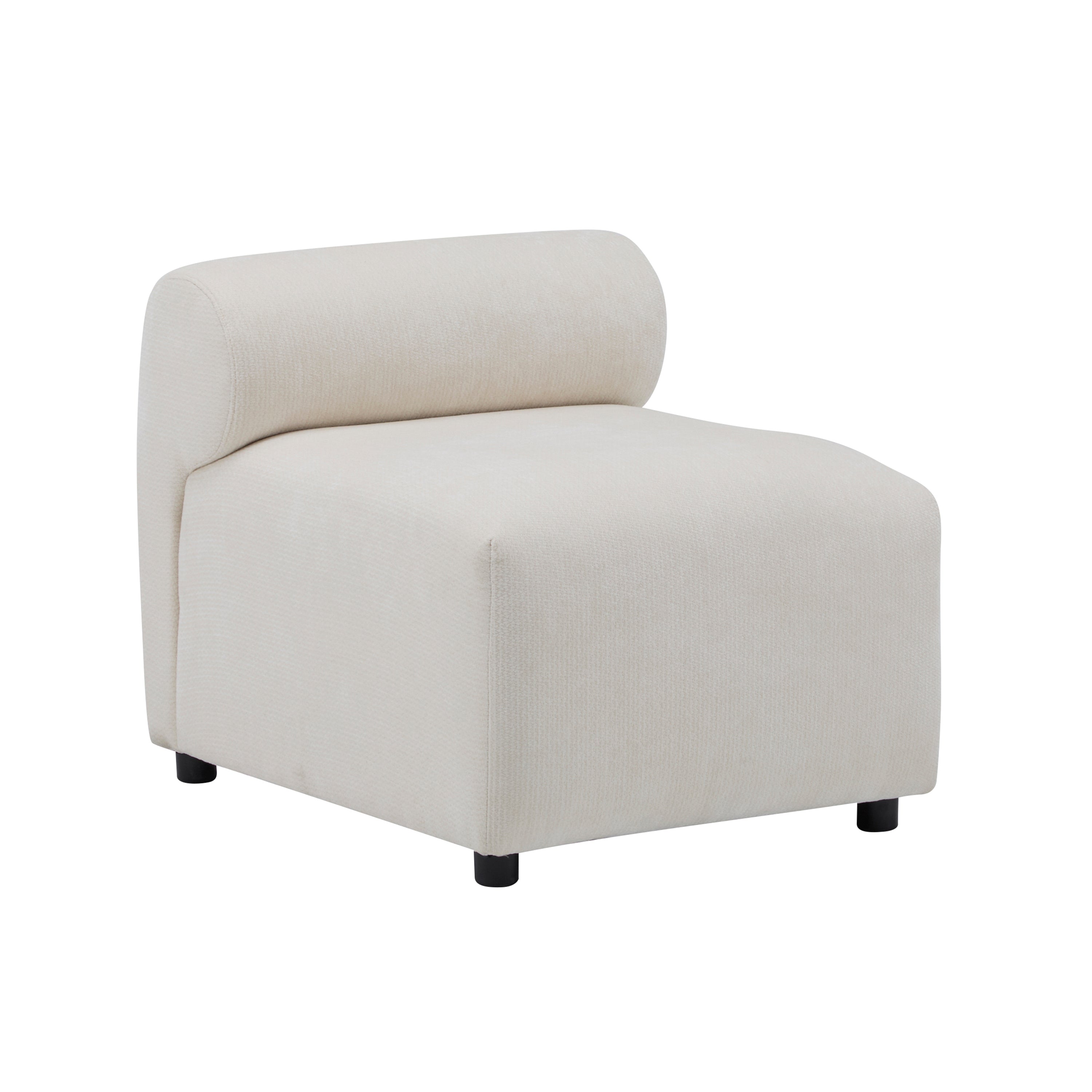 Angled view of armless seat module from Evelyn 83'' modular chenille sectional sofa with soft chenille upholstery.