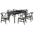 Spivey 7-Piece Extension Dining Set with Faux Marble Top & Beige Chairs