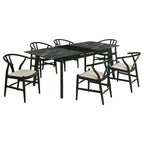 Spivey 7-Piece Extension Dining Set with Faux Marble Top & Beige Chairs