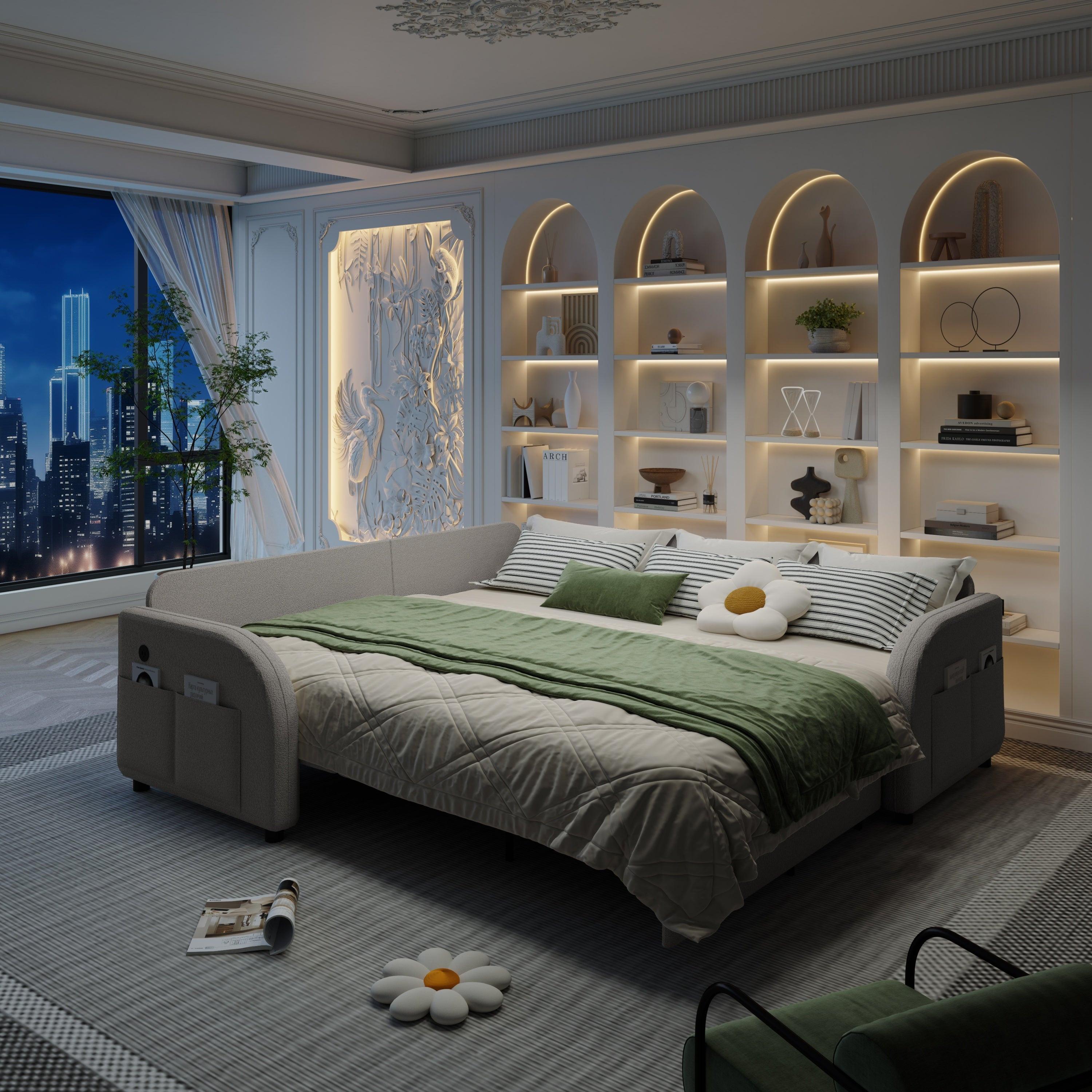 85.1' L-Shaped Sofa Bed with USB Port and Pocket.