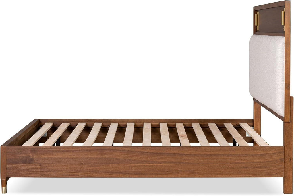 Mid-Century Modern King Size Bed with Upholstered Headboard.