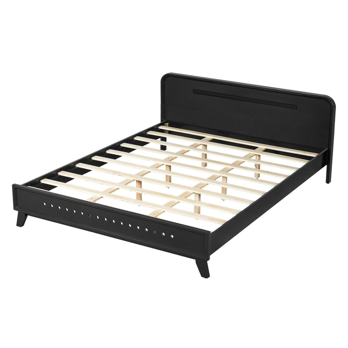 Black Queen Size Solid Wood Bed With No Box Spring.