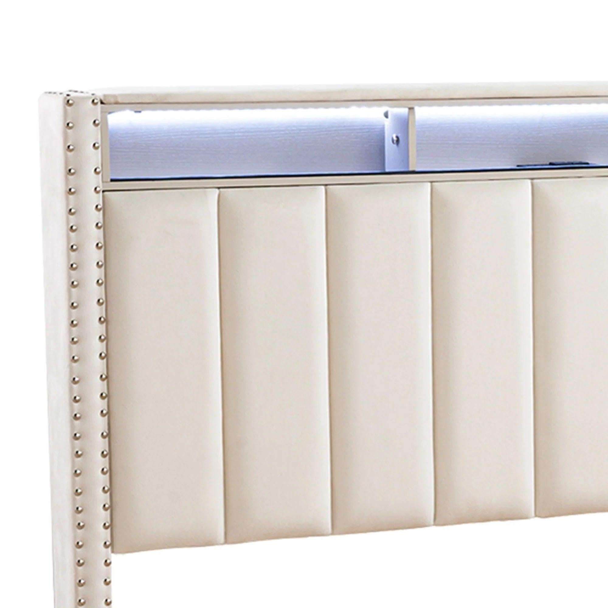 Beige Full Size Bed Set with Nightstands for Bedroom.