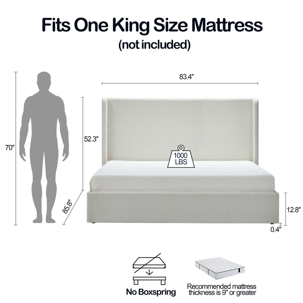 Carmen Wingback Bed Frame - King Size with High Headboard.