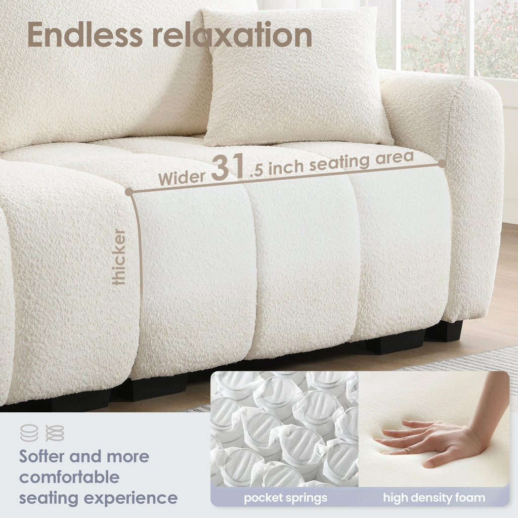 Modular Sectional Sofa with Movable Ottoman & Boucle Fabric.