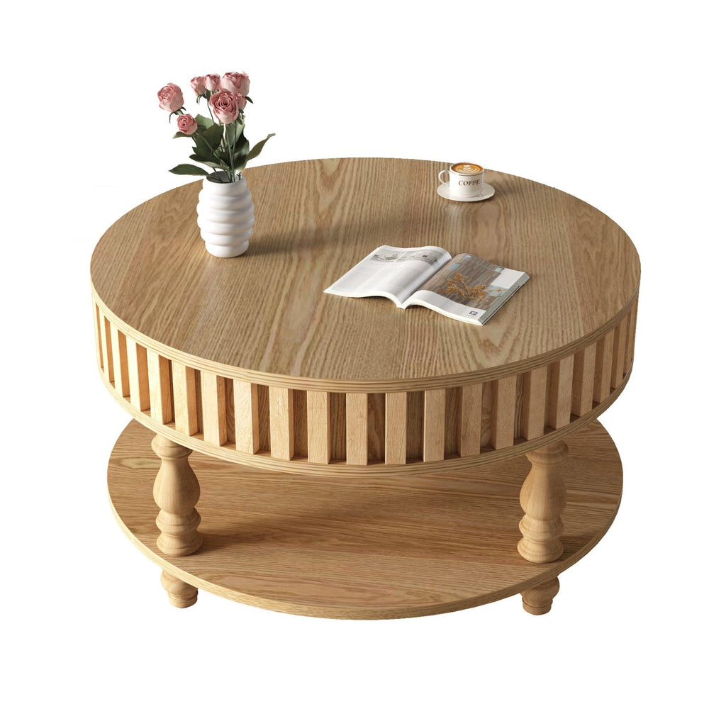 Mid-Century Modern Fluted Coffee Table with Storage.