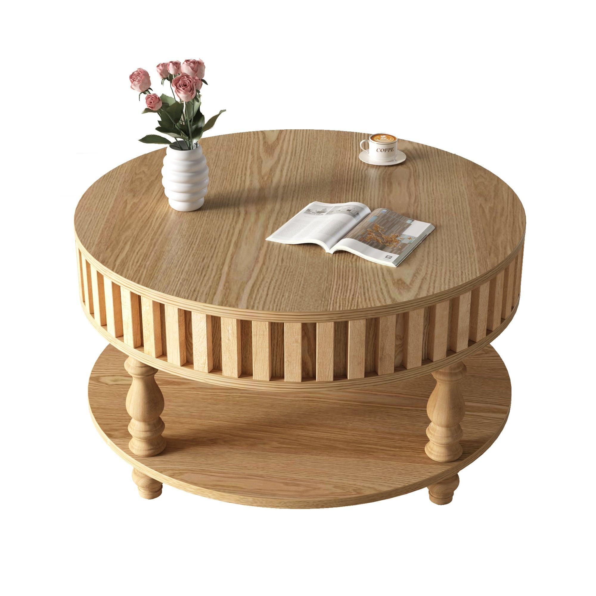 Mid-Century Modern Fluted Coffee Table with Storage.