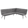 L-Shaped Dining Bench with Grey Upholstery and Retro Design.