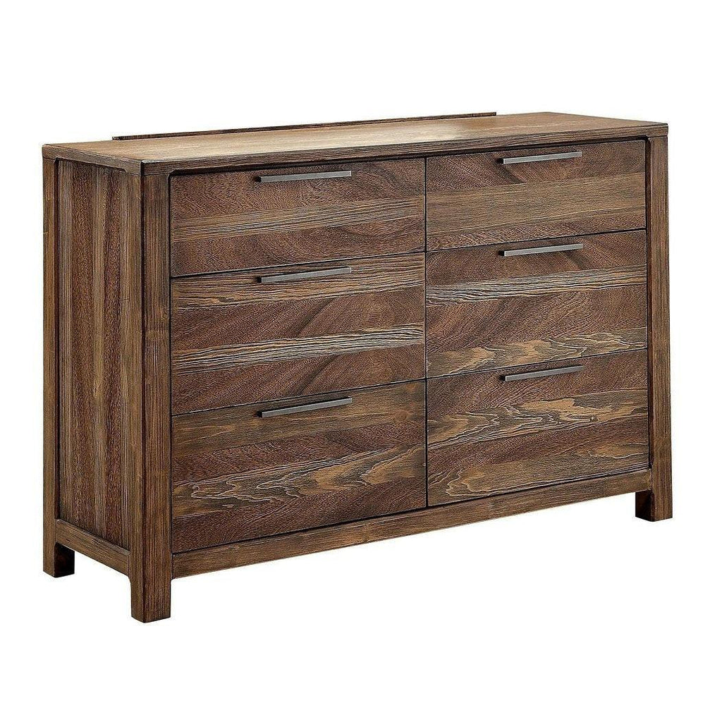 Rustic Natural Tone Dresser with Felt-Lined Drawers.